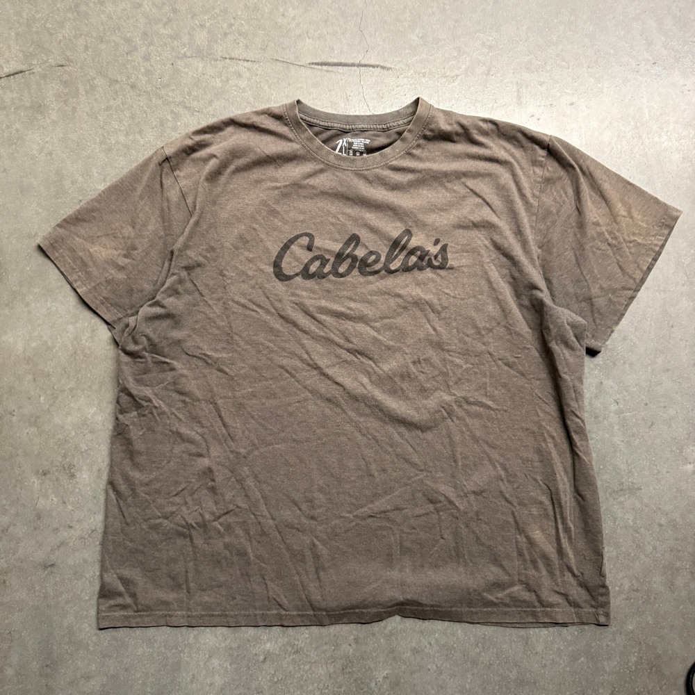 Cabelas Mens Graphic T-Shirt Brown Short Sleeve Logo Crewneck Size 2XL